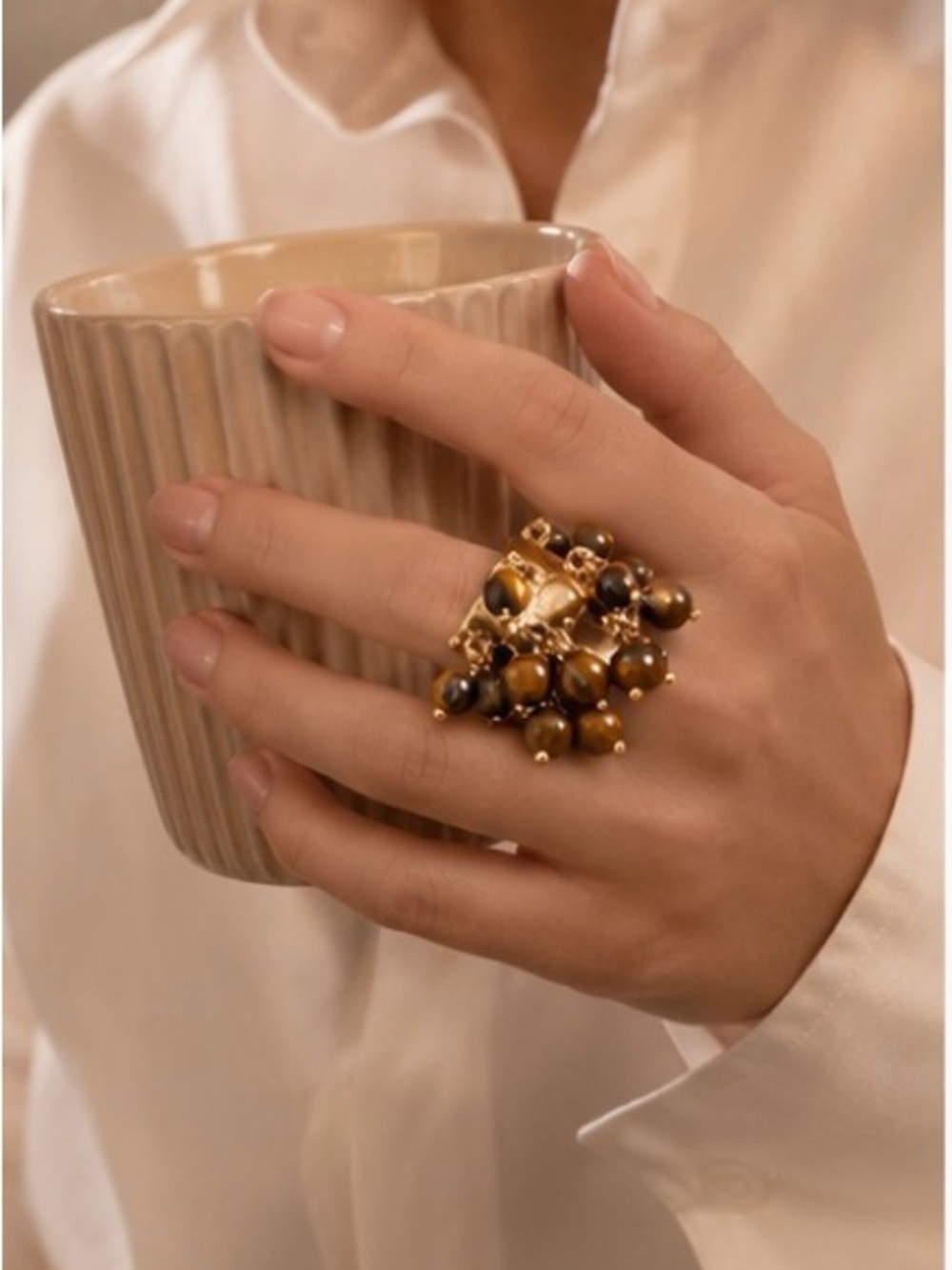 NWOT Gold Cluster Tiger Eye Statement Ring - Women Jewelry